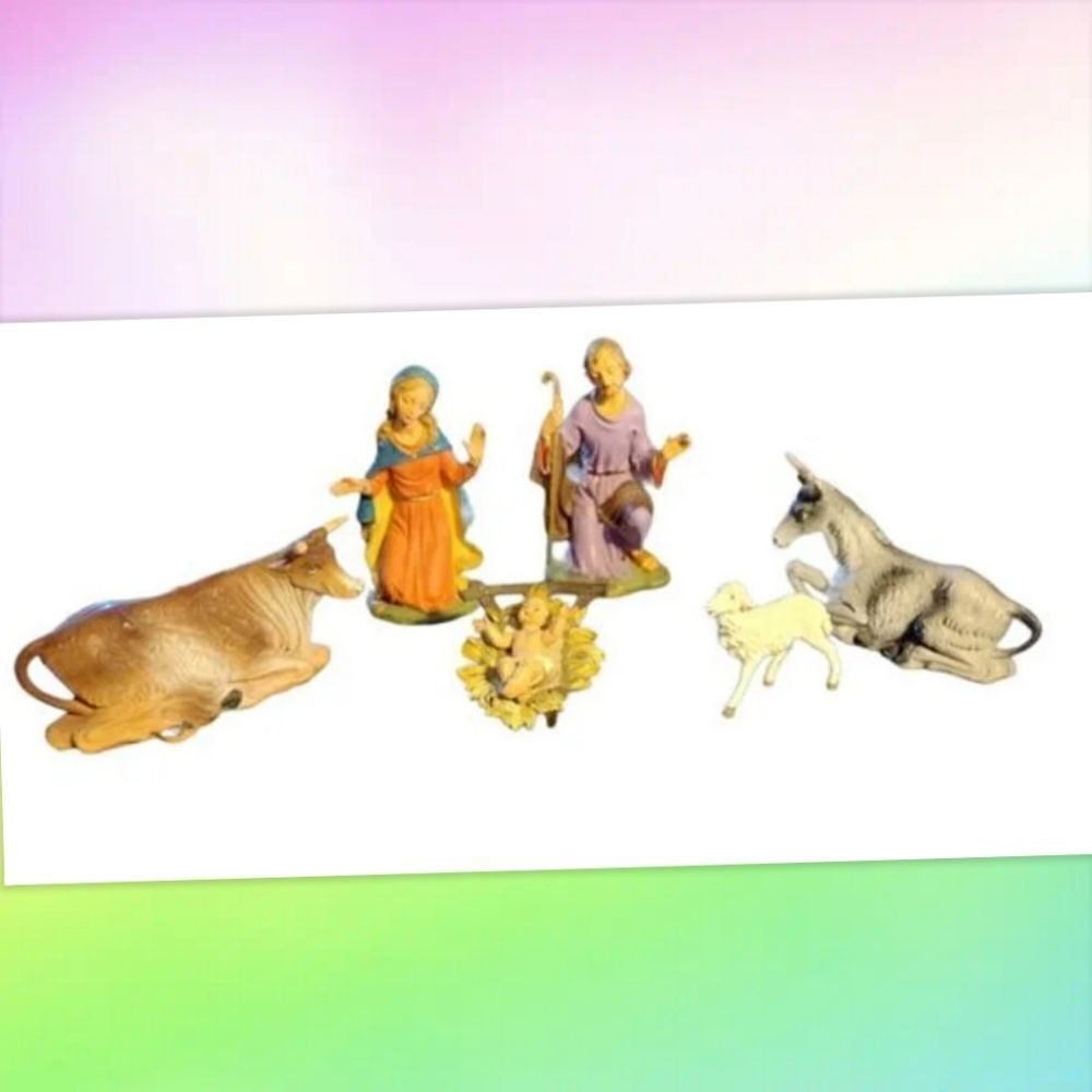 Fontanini Depose, Vintage Nativity Set Resin Baby Jesus & Crib With Joseph, Mary